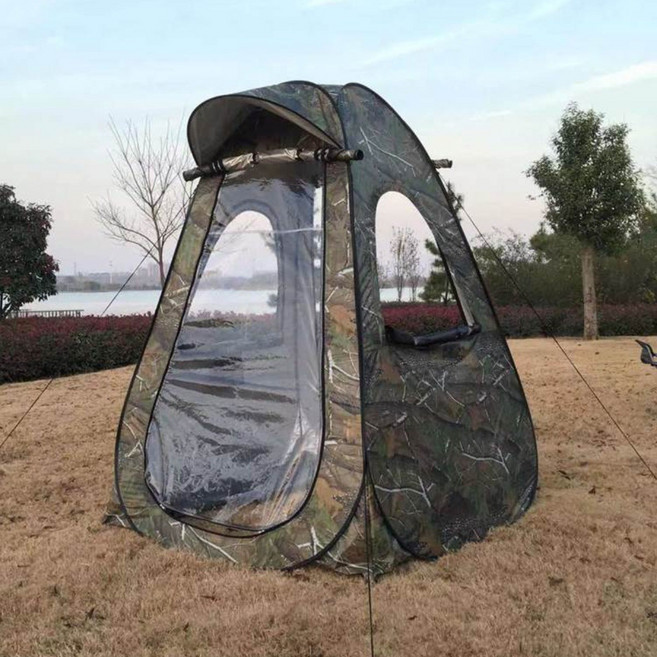 [용왕낚시] 낚시텐트 1인용텐트 얼음낚시텐트 원터치텐트 빙어낚시텐트 2인용텐트 캠핑텐트 간이텐트 화장실텐트 겨울텐트 좌대낚시, 위장색 투명막추가형, 대:150X150X188CM