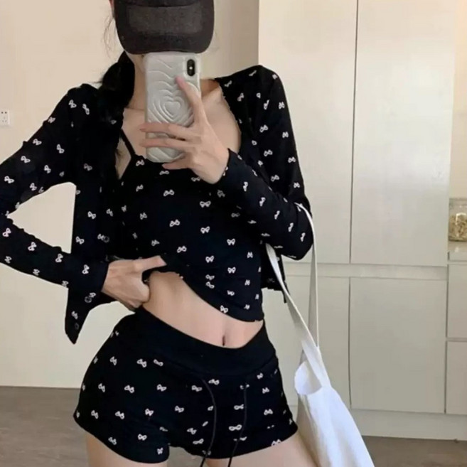 이라 비키니 3종세트 여성수영복 러블리 비치웨어, L, 블랙