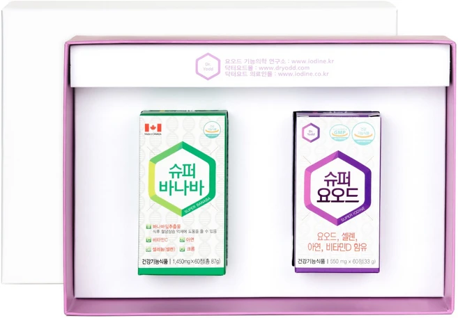 닥터요드 슈퍼요오드 갑상선호르몬영양제 1병 슈퍼바나바 식후혈당영양제 1병 선물세트, 1개, 60정 - 쿠팡