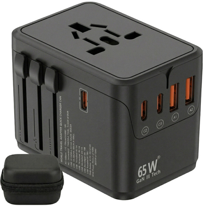 소프트엣지 고속충전 PD65W 해외 여행용 멀티어댑터, 1개, 65W-블랙