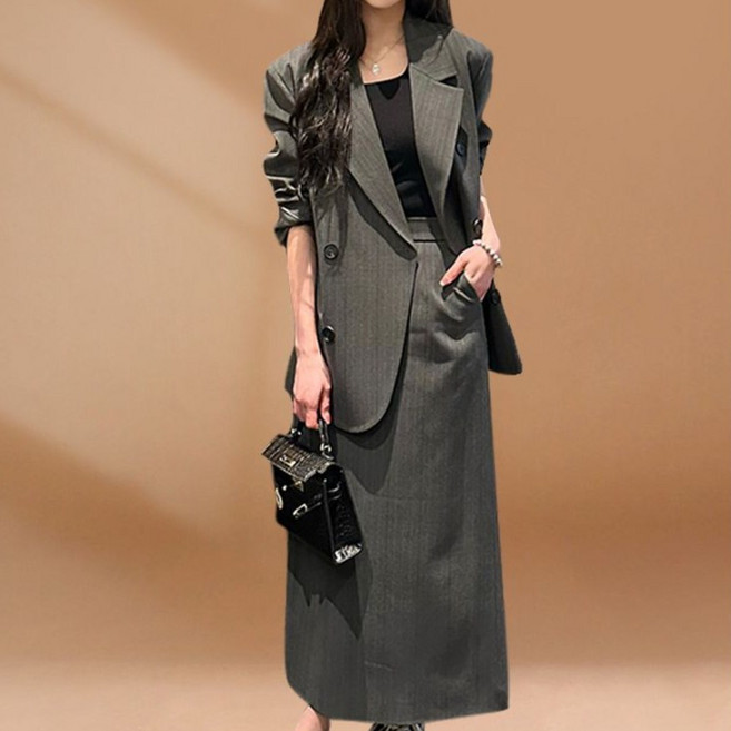 COSYEVNO 패션 정장 세트 여 춘추 트임 스커트 오피스룩 투피스