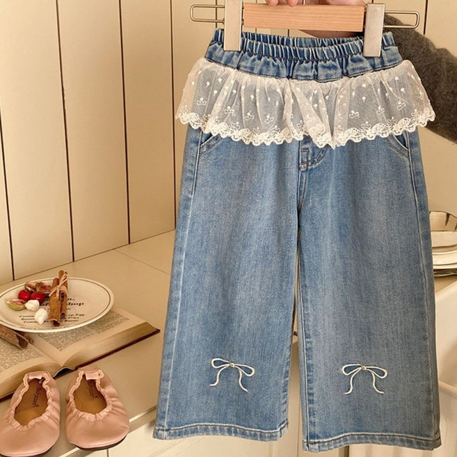 주니유니 아동 공주레이스청바지 봄 아동데님바지 아동레이스바지 공주바지