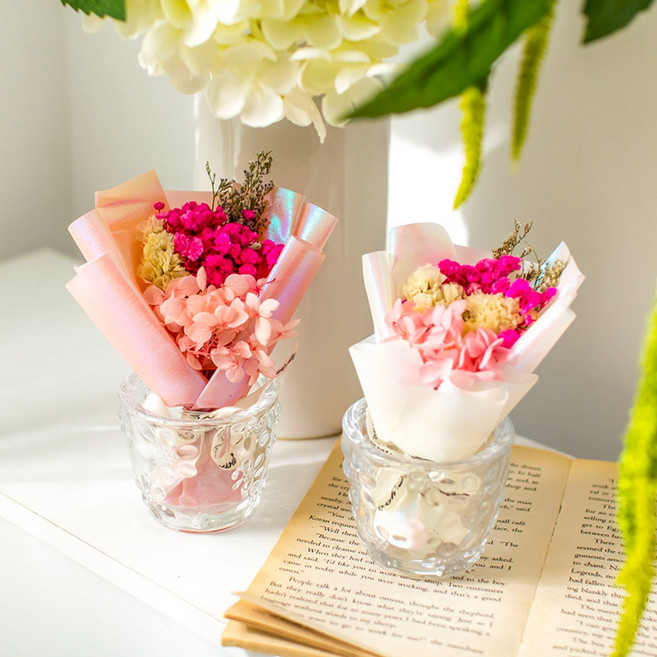 드라이플라워 납골당 미니 꽃다발 2개 세트 (흡착판 메모지 동봉), 1개