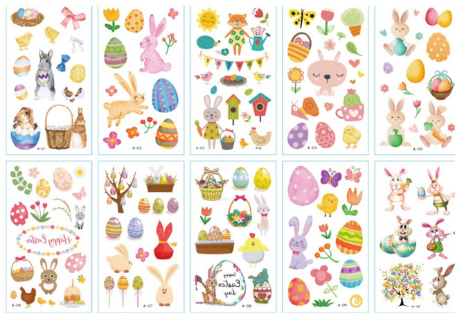 kc인증 판다로드 부활절 토끼 계란 어린이 타투 판박이 스티커 꾸미기 마스크 물로 붙이는 스티커, 1세트, 1_A