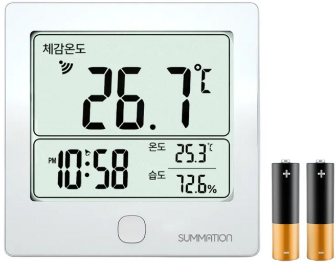 써메이션 디지털 체감 온도계 건전지 포함 스마트 온도경보 벽걸이 디지털 온습도계, 1개, 화이트