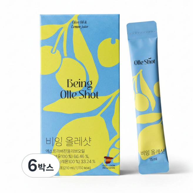 비잉 2세대 올레샷 유기농100% 올리브오일+레몬즙샷 올가닉 올리브유 올인원 스틱, 6박스, 210ml
