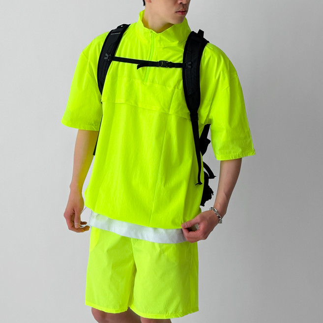 빠델 남성용 아노락 반팔 반바지 트레이닝복 세트