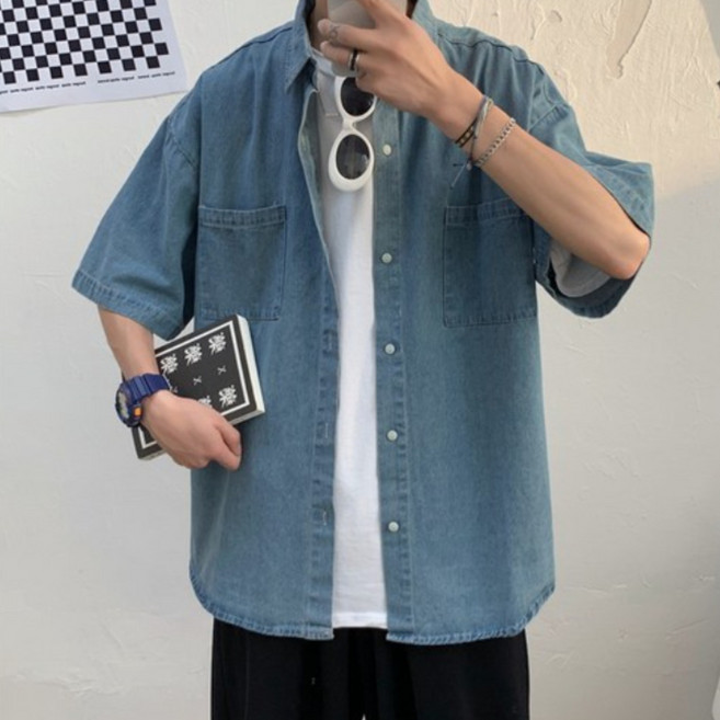 킹덤컴퍼니 남성 데님 반팔 셔츠 청남방