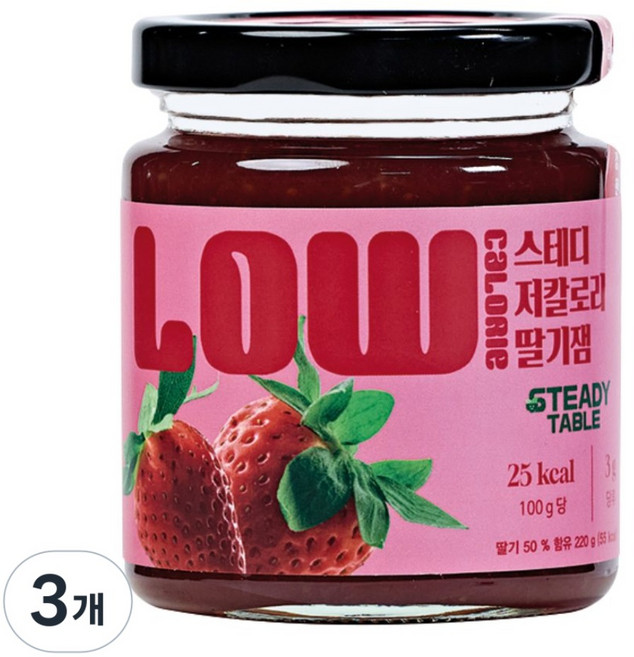 스테디 저칼로리 저당 딸기잼, 3개, 220g