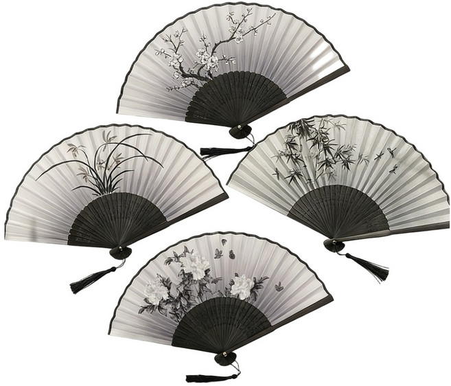 접이식 대나무 부채 휴대용 손부채 4개 세트, 1세트, 혼합색상