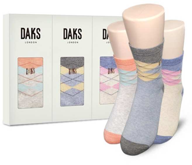 닥스 양말 여자 3족 선물 세트 면 중목 컬러 아가일 숙녀 학생 교복 패션 19433