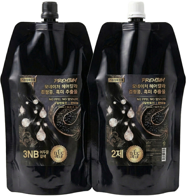 5위 - 모네이처 PPD없는 새치염색약 NO암모니아 검정콩 흑미 추출물 대용량 1제500ml+2제500ml, 1개, 