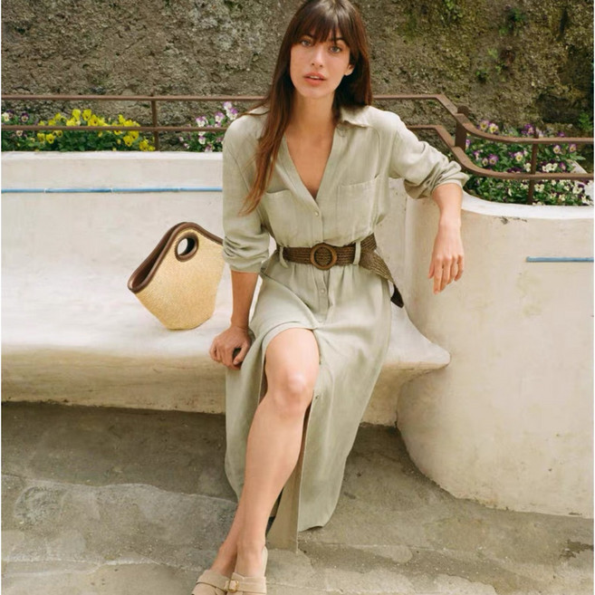 SUNALIFE 여성 롱 셔츠원피스 벨트세트 루즈핏 봄 여름