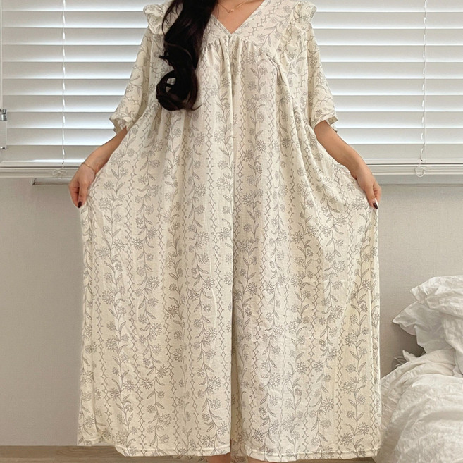 미야미 반팔 44-120 빅사이즈 원피스 잠옷 홈웨어 파자마 오버핏 뜨왈 감성 임부복 가능