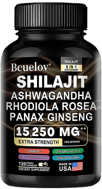 Shilajit 보충제 - Rhodiola Rosea Ashwagandha 인삼 은행나무 빌로바 함유 - 전반적인 건강 근력 집중력 향상 인지 기능 면역 건강 지원, 60캡슐, 1개, 60정 - 쿠팡