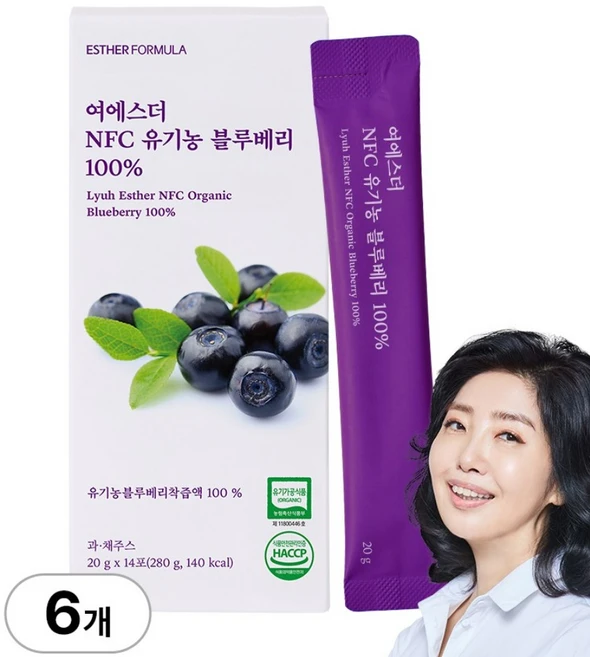 [본사직영] 여에스더 NFC 유기농 블루베리 100% 국민영양 프로젝트, 6박스, 280g - 쿠팡
