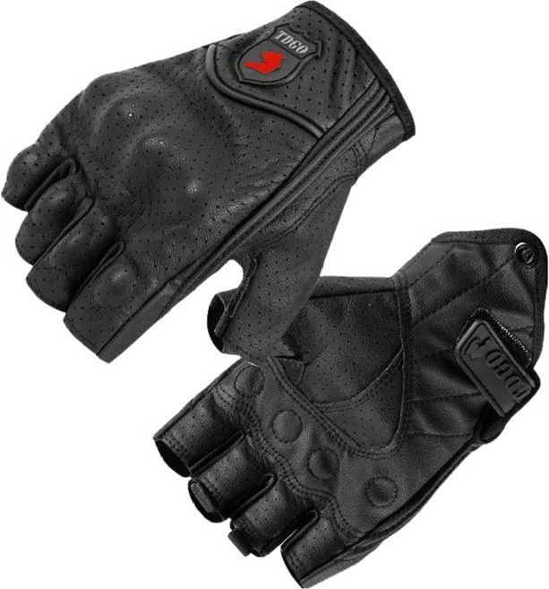 카자리코 오토바이 반장갑 양가죽 라이딩 핑거리스 글러브 자전거 스마트폰터치 라이더 통기성 충격흡수, 블랙