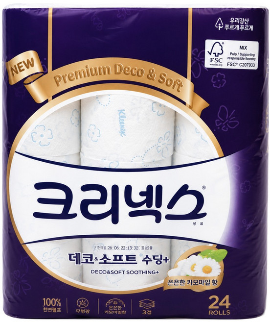 유한킴벌리 크리넥스 데코 소프트 3겹 화장지 60롤 휴지, 1개, 30매, 25m