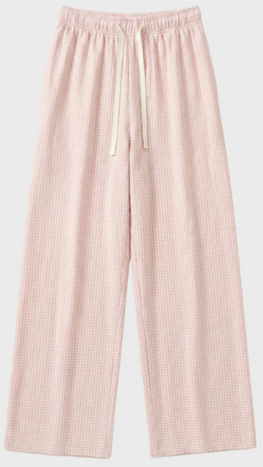 찰랑 시원한 깅엄체크 와이드 밴딩 팬츠 여성 여름 데일리 바지