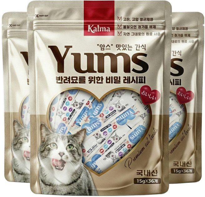 칼마 국내산 고양이 대용량 가성비 짜먹는 간식 얌스 연어 15g x 36개 / 108개