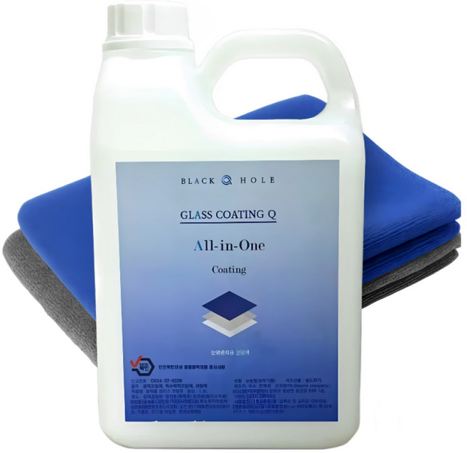 블랙홀 글라스 코팅큐 1.8L 초극세사 타월 2장 유리막 발수코팅제 물때 세정, 1개