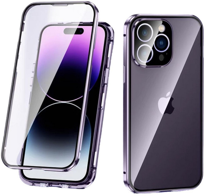 미지유 전후면 강화유리 풀커버 아이폰14 15시리즈 자석흡착 휴대폰 케이스+맥세이프 링( MagSafe 자석 스티커 증정 )