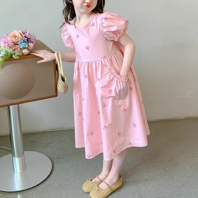 Toruva어린이 귀여운 반팔 프린트 원피스 봄여름 외출룩14세 이상