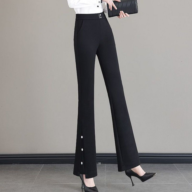 중년 여성 봄 여름 팬츠 패션 스판 캐주얼 하이웨이스트 부츠컷 바지 슬림핏 기질 와이드 팬츠 LJX