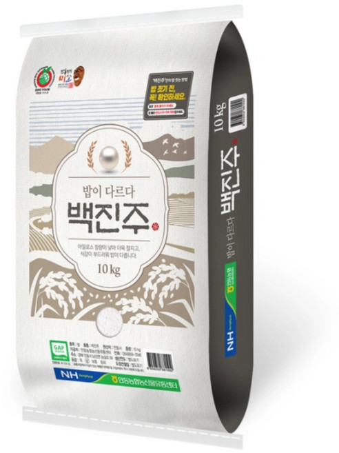 안동 농협 백진주쌀 10kg 상 등급 최근 도정 생산 찰기 굿 쌀이 뽀얗고 눈부신 백진주, 등급 상, 1개