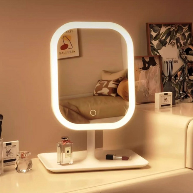 BECOME LED 스마트 충전식 화장조명 거울 360회전 3단계터치, 화이트