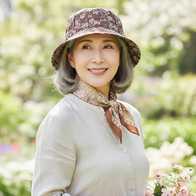 원픽 중년 여성 꽃무늬 챙모자 햇빛차단 가벼운 봄 여름 외출 버킷햇 C71