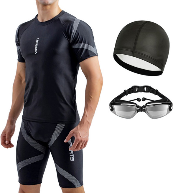 메이리앤 남성 수영복 상하의 세트 실내수영복 수영모+물안경