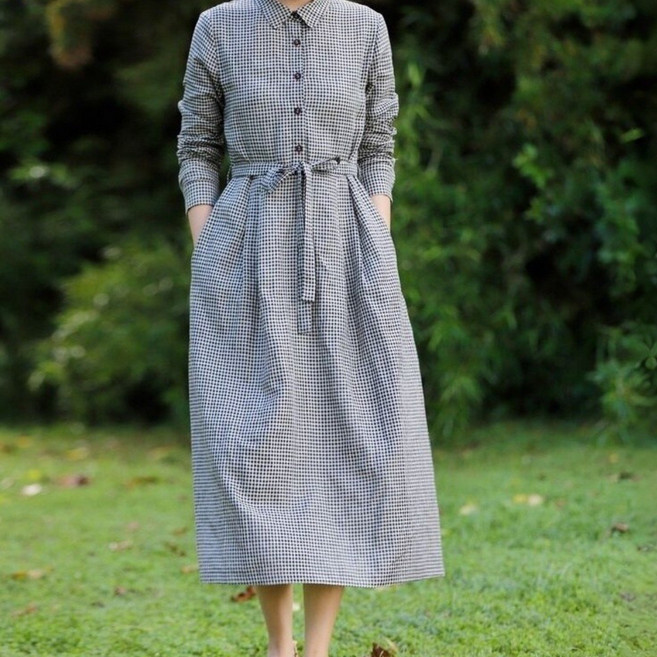 ZAJA 여성 캐주얼 체크 롱 원피스 바캉스룩 휴양지룩 [특가세일]