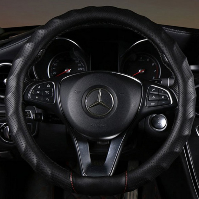 뱀버그 3D 엠보 논슬립 가죽 차량용 핸들커버, 블랙