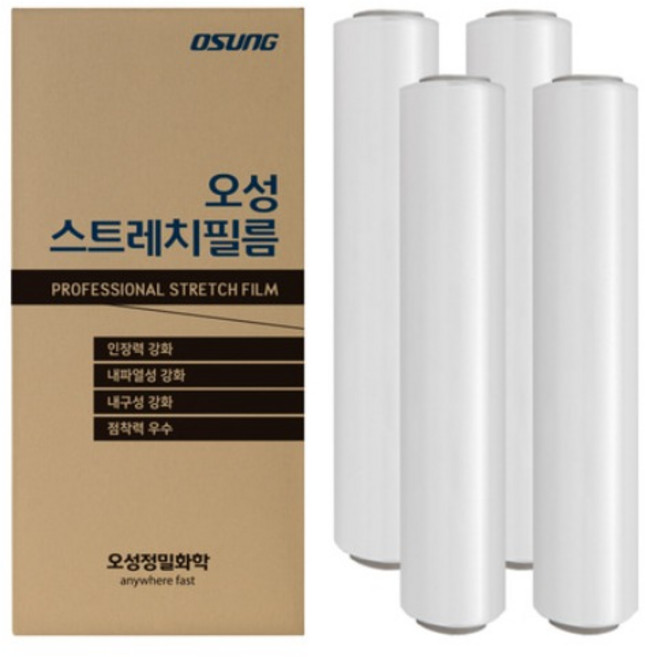 오성 스트레치필름 수동랩 4롤 택배포장 랩필름(15/18/20T-350m 25T-240m/30T-200m)