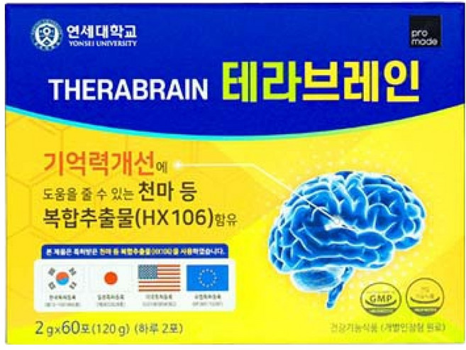 [정식판매처] 연세대 테라 브레인 기억력 두뇌 건강 기능식품 천마 가루 뇌 홍경천 아연 연세생활건강, 120g, 3박스