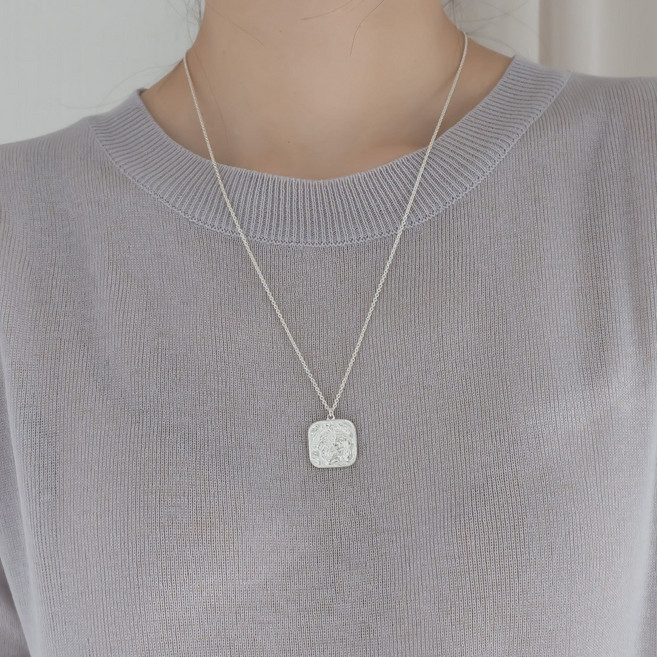 모두디자이너 실버925 러프 주화 사각 코인 1.9 롱 목걸이 14