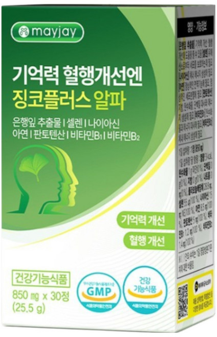 징코 플러스 은행잎 추출물 식약청인증 기억력 혈행 개선 메이제이, 6박스, 30정