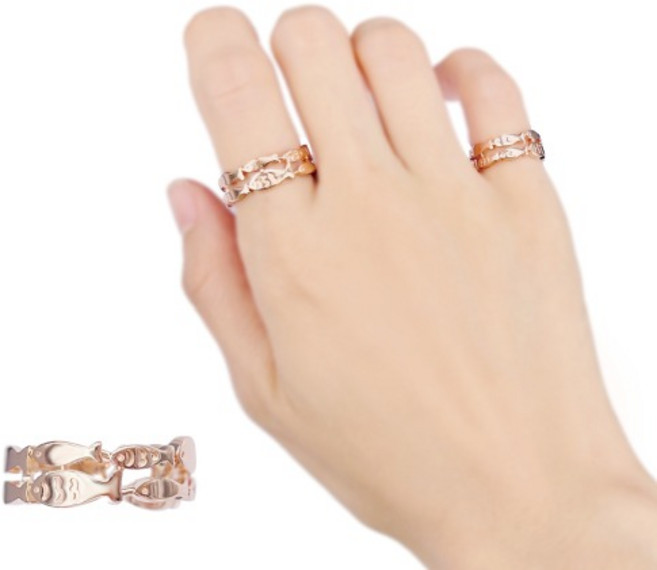 [다섯가지 주얼리] 럭키 행운 재물운 자식운 물고기 프리사이즈 로즈골드 애끼 새끼 반지