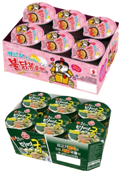 블루존 까르보불닭 소컵라면 80g (6입) + 쇠고기미역국 소컵라면 60g (6입)