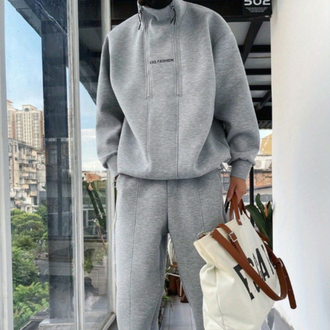 가을겨울 남성 반집업 긴팔 맨투맨 티셔츠 루즈핏 와이드팬츠 캐주얼 조거팬츠 오버핏 트레이닝 운동복 상하세트