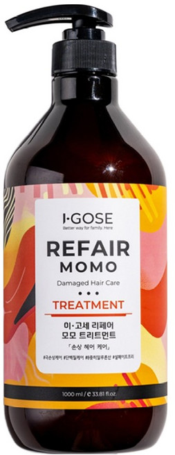 이고세 검정콩 단백질 설페이트 프리 극손상 두피 케어 리페어 모모 트리트먼트 프루티 코튼 머스크, 2개, 1L