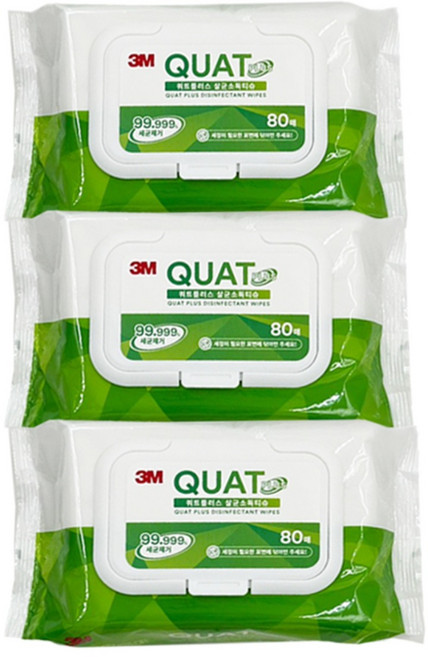 3M 쿼트플러스 살균티슈 80매 X 3팩 (캡형), 80개입, 3개