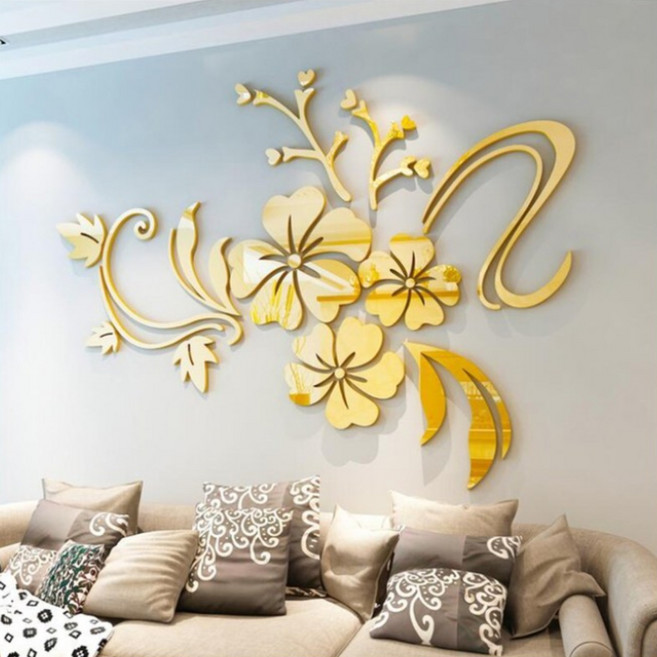 인테리어 포인트 스티커 아크릴 3D 입체 시트지 벽장식 카페 집꾸미기, 넝쿨금꽃