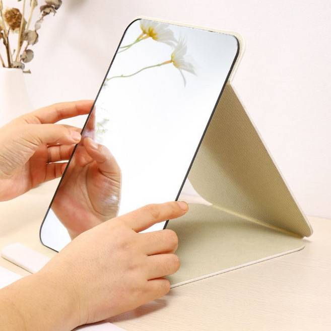 휴대용 탁상 접이식 거울 메이크업 거울 접이식 미니 여행용, 15.5cmx20.5cm, 화이트