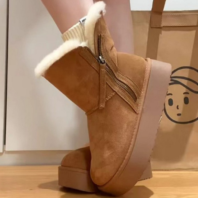 여성용 방한 부츠 가죽 퍼 안감 두꺼운 밑창 스노우 부츠 여성용 털 부츠 겨울 신발 미끄럼방지