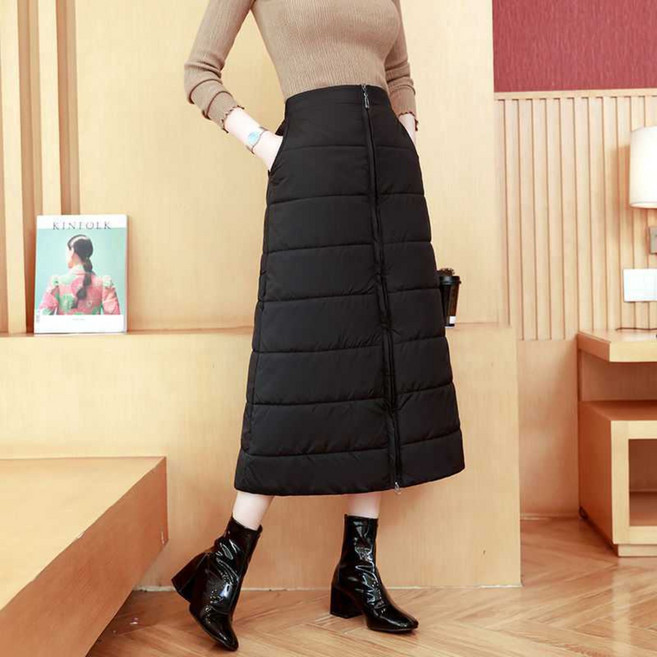 여성용 방한치마 패딩 롱 스커트 라오농 A라인 데일리 방풍 집업 스커트