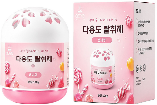 QOYO 항균/탈취 인증 겔형 공기청정제 (화장실 신발장 옷장) 대용량 잔향오래가는 실내용, 120g, 1개, 캔디향
