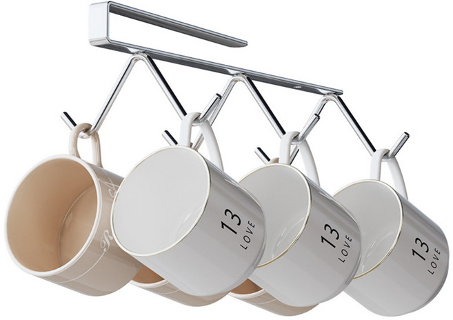 앨오앤지 304 스테인리스 주방 무타공 컵걸이 조리도구걸이, 1개, 4구