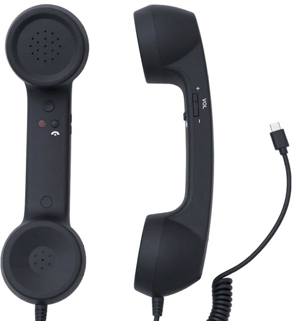 UB C타입 레트로 수화기 Y2K 스마트폰 전화기 헤드폰, 1개, 블랙